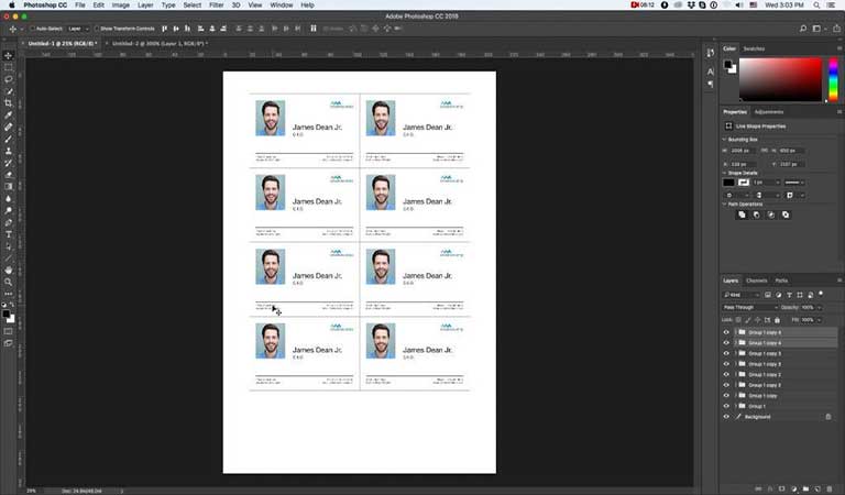 کارت خود را تکثیر کنید تا تمام قسمت کاغذ را پر کنید - طراحی کارت ویزیت با فتوشاپ