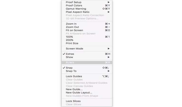 انتخاب گزینه‌ی Rulers - طراحی کارت ویزیت با فتوشاپ